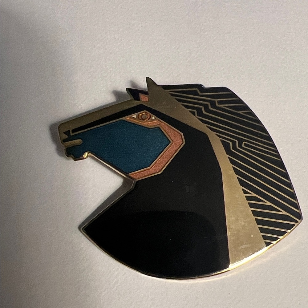 Laurel Burch Black and Gold Horse Brooch